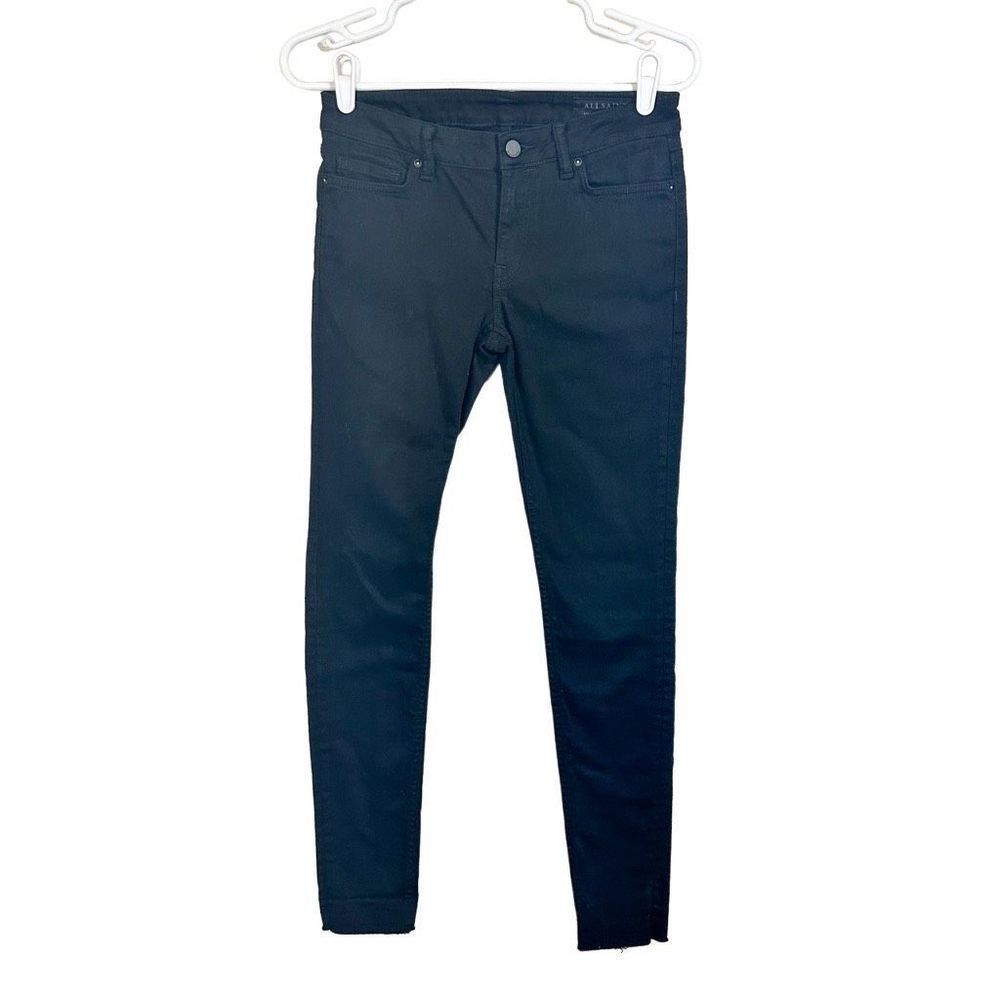 All Saints Mast Low Rise Black Denim Jeans Raw Hem Size 27
